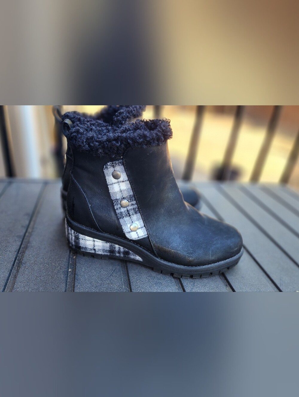 Muk Luks Black Sherpa-Trim Plaid Accent Ankle Boots - Women